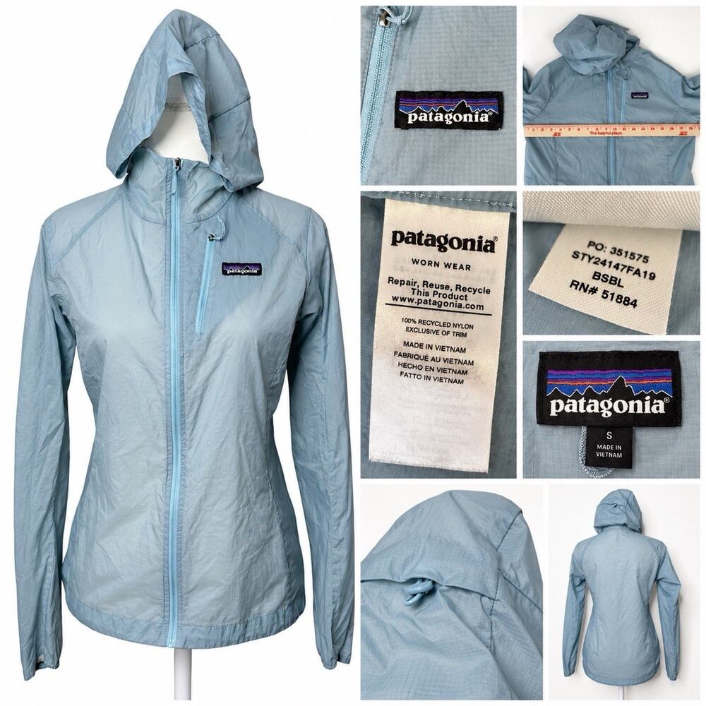 Patagonia Houdini Jacket Light Blue Ultralight Hooded Windbreaker Medium M